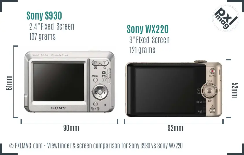 Sony S930 vs Sony WX220 Screen and Viewfinder comparison