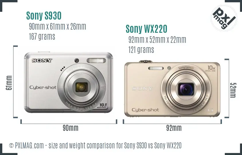 Sony S930 vs Sony WX220 size comparison