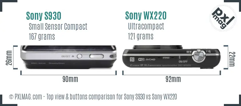 Sony S930 vs Sony WX220 top view buttons comparison