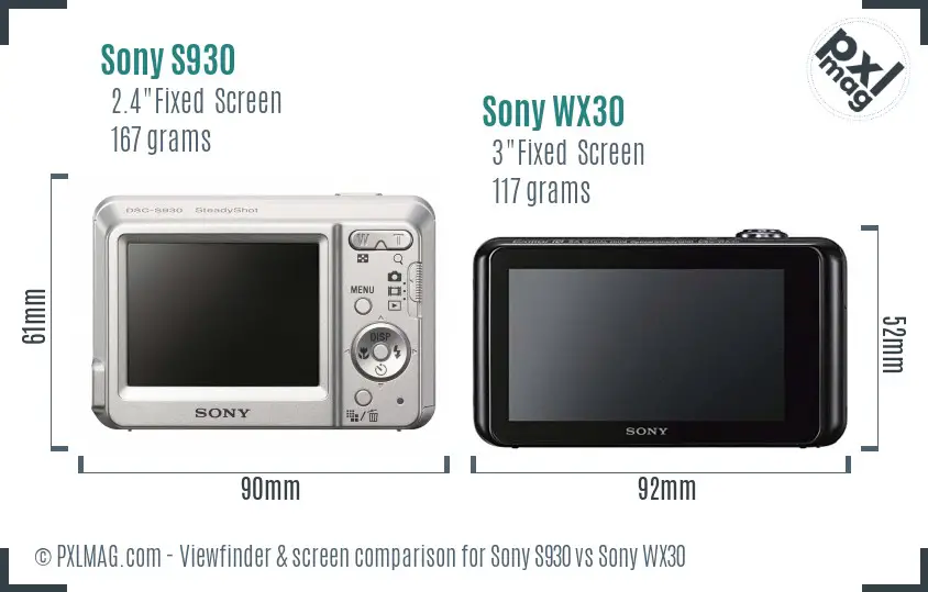 Sony S930 vs Sony WX30 Screen and Viewfinder comparison