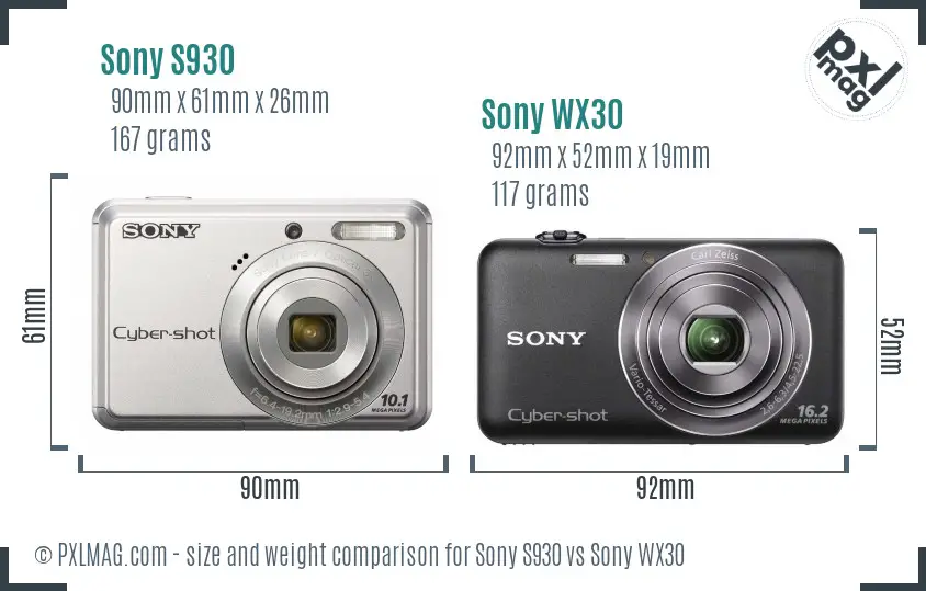 Sony S930 vs Sony WX30 size comparison