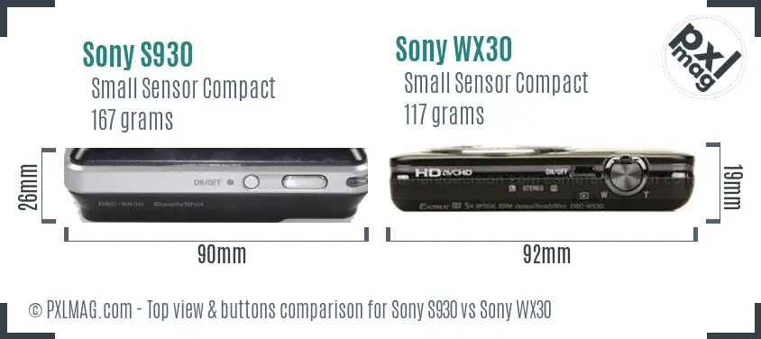 Sony S930 vs Sony WX30 top view buttons comparison
