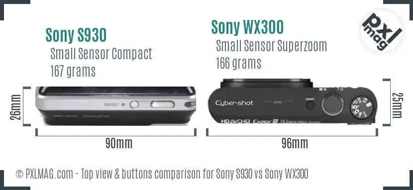 Sony S930 vs Sony WX300 top view buttons comparison