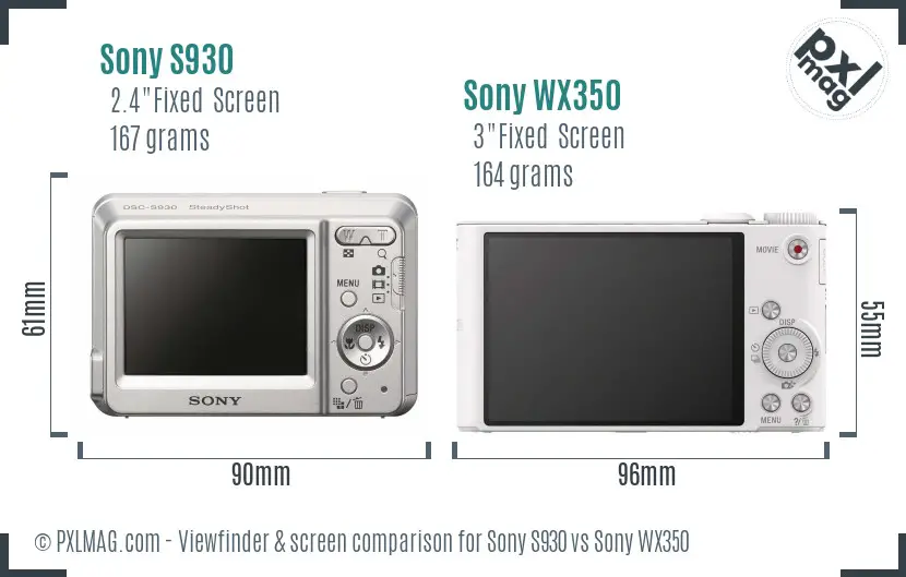 Sony S930 vs Sony WX350 Screen and Viewfinder comparison
