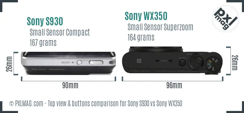 Sony S930 vs Sony WX350 top view buttons comparison