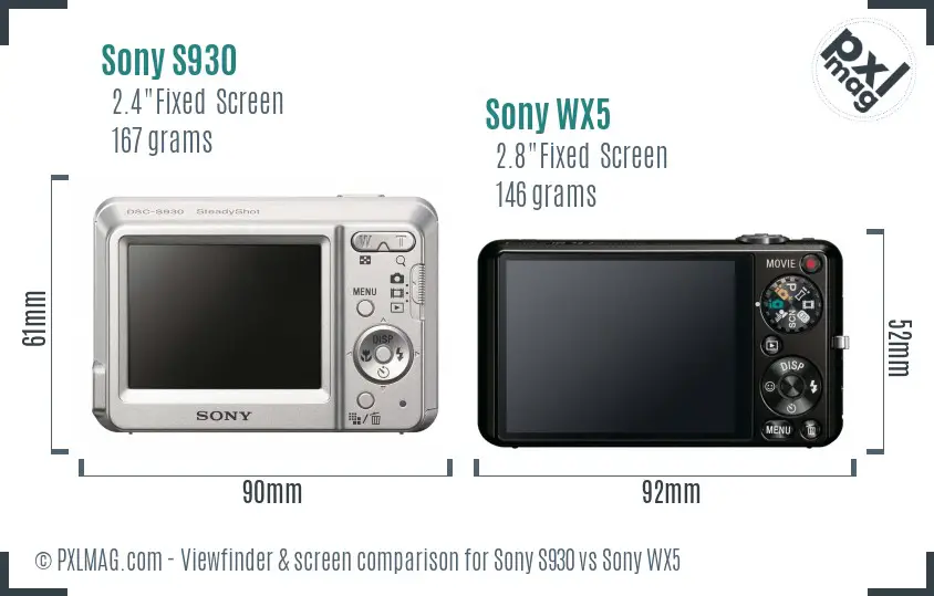 Sony S930 vs Sony WX5 Screen and Viewfinder comparison