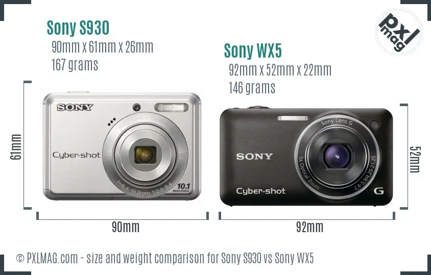 Sony S930 vs Sony WX5 size comparison