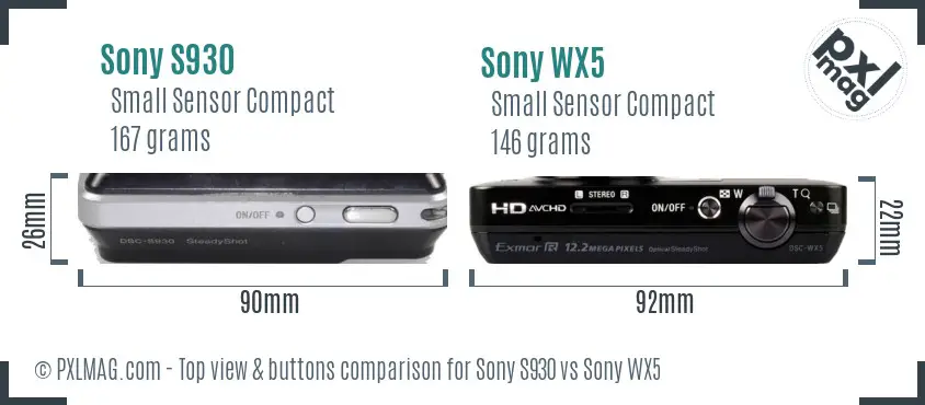 Sony S930 vs Sony WX5 top view buttons comparison