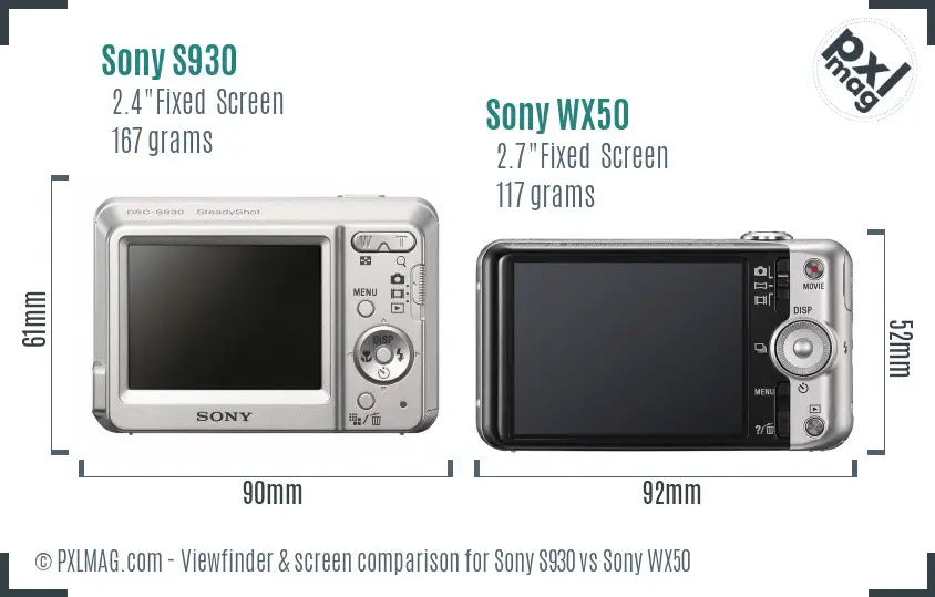 Sony S930 vs Sony WX50 Screen and Viewfinder comparison