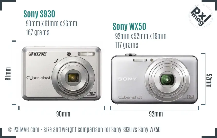 Sony S930 vs Sony WX50 size comparison