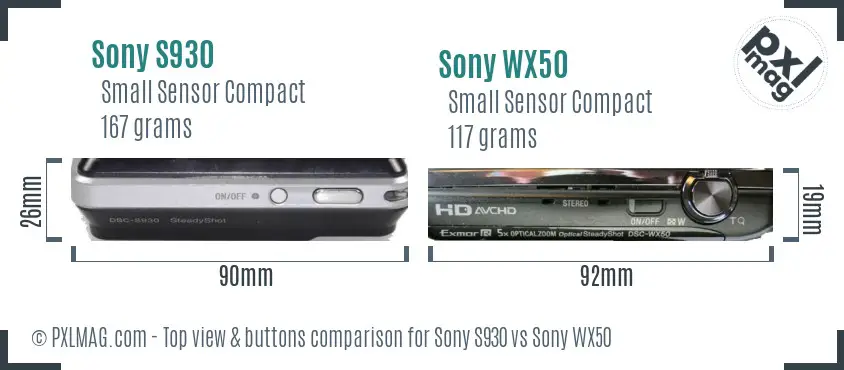 Sony S930 vs Sony WX50 top view buttons comparison