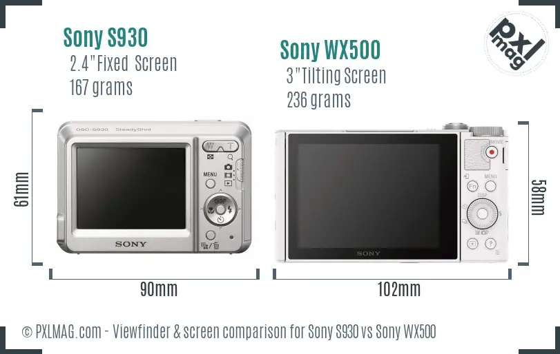 Sony S930 vs Sony WX500 Screen and Viewfinder comparison