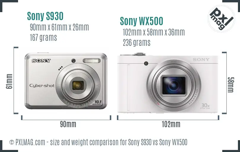 Sony S930 vs Sony WX500 size comparison
