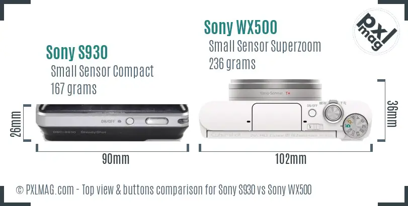 Sony S930 vs Sony WX500 top view buttons comparison