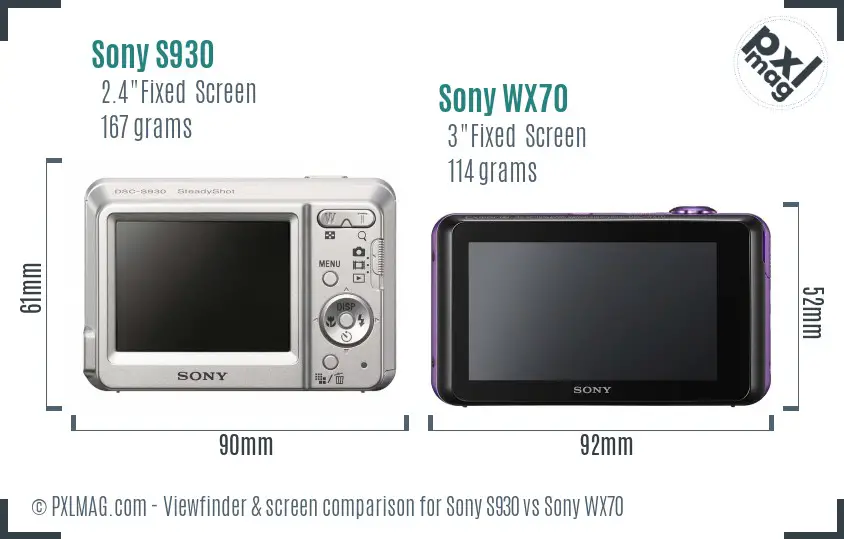 Sony S930 vs Sony WX70 Screen and Viewfinder comparison