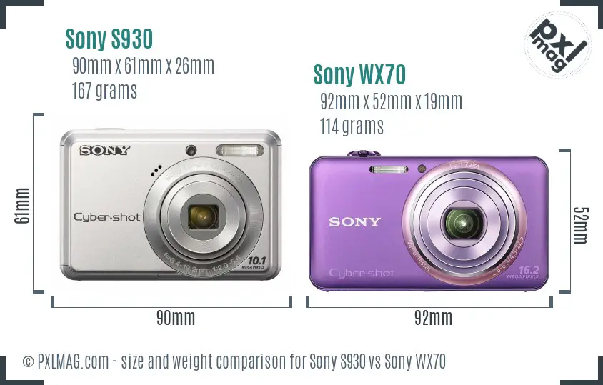 Sony S930 vs Sony WX70 size comparison
