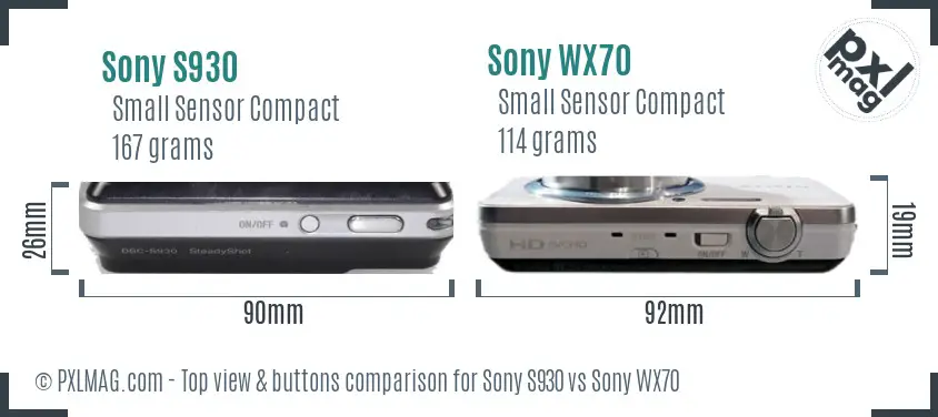 Sony S930 vs Sony WX70 top view buttons comparison