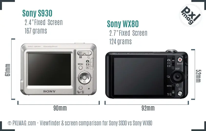 Sony S930 vs Sony WX80 Screen and Viewfinder comparison