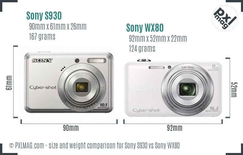 Sony S930 vs Sony WX80 size comparison