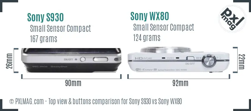 Sony S930 vs Sony WX80 top view buttons comparison