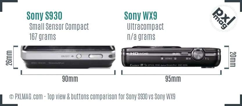 Sony S930 vs Sony WX9 top view buttons comparison