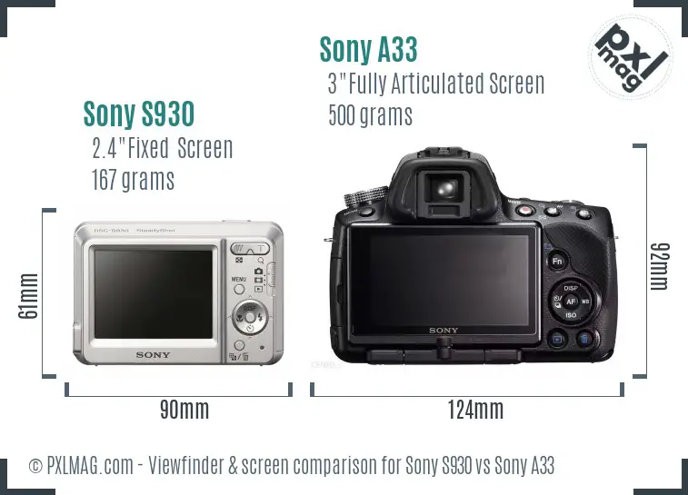 Sony S930 vs Sony A33 Screen and Viewfinder comparison