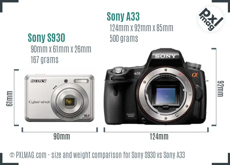 Sony S930 vs Sony A33 size comparison
