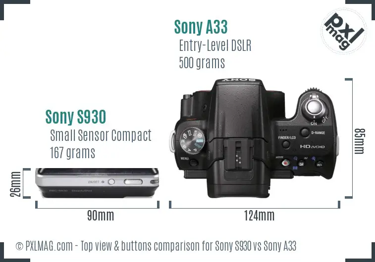 Sony S930 vs Sony A33 top view buttons comparison
