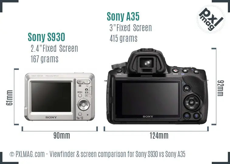 Sony S930 vs Sony A35 Screen and Viewfinder comparison