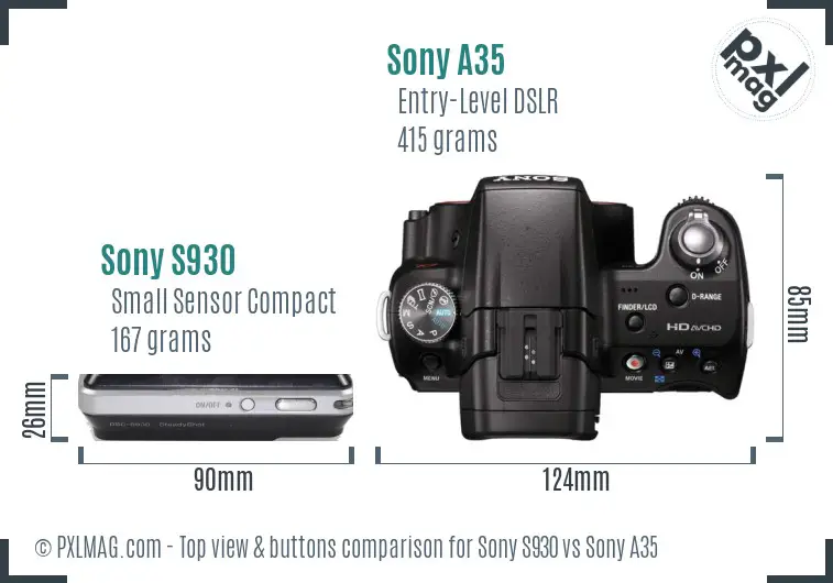 Sony S930 vs Sony A35 top view buttons comparison