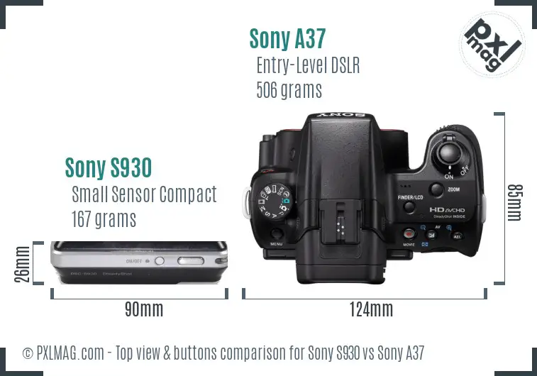 Sony S930 vs Sony A37 top view buttons comparison