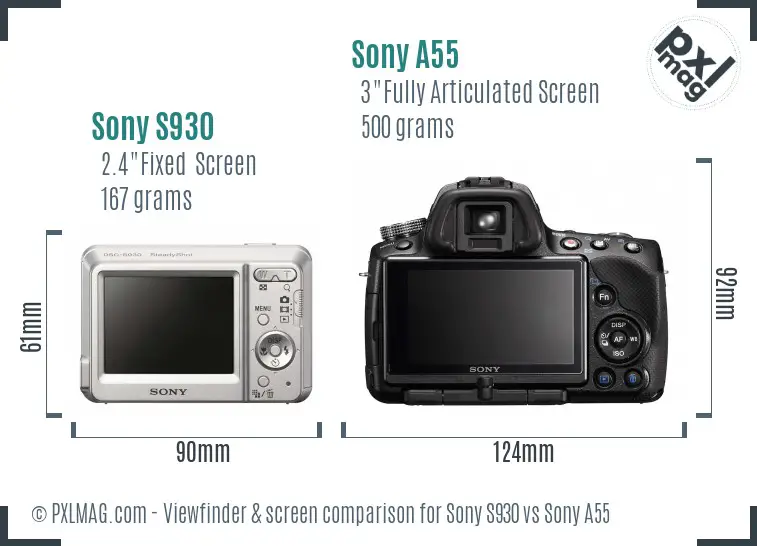 Sony S930 vs Sony A55 Screen and Viewfinder comparison
