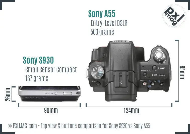 Sony S930 vs Sony A55 top view buttons comparison