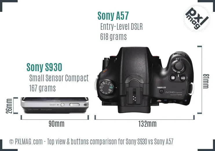 Sony S930 vs Sony A57 top view buttons comparison