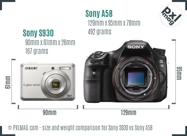 Sony S930 vs Sony A58 size comparison