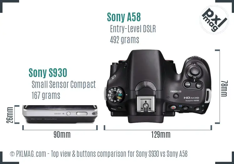 Sony S930 vs Sony A58 top view buttons comparison
