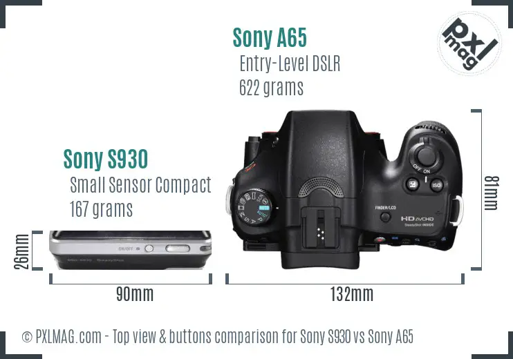 Sony S930 vs Sony A65 top view buttons comparison