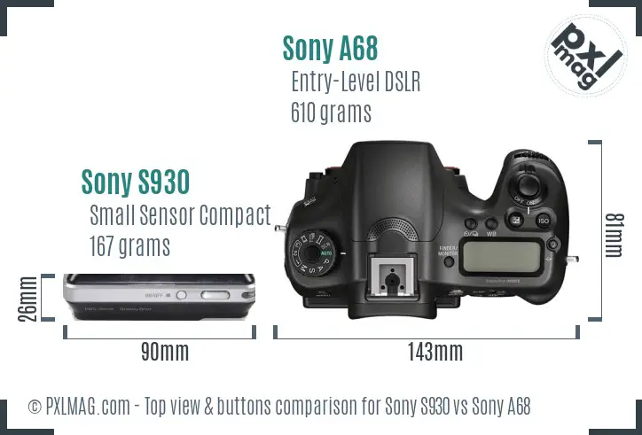 Sony S930 vs Sony A68 top view buttons comparison