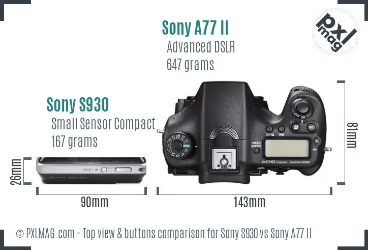 Sony S930 vs Sony A77 II top view buttons comparison