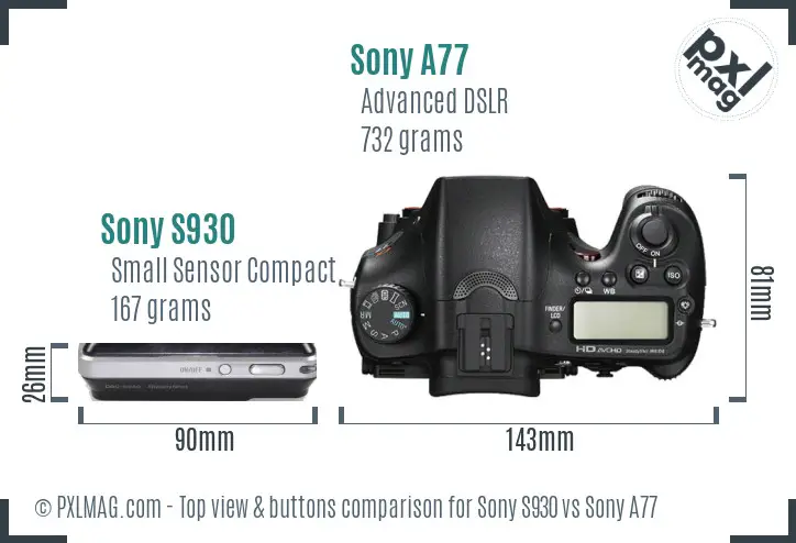 Sony S930 vs Sony A77 top view buttons comparison