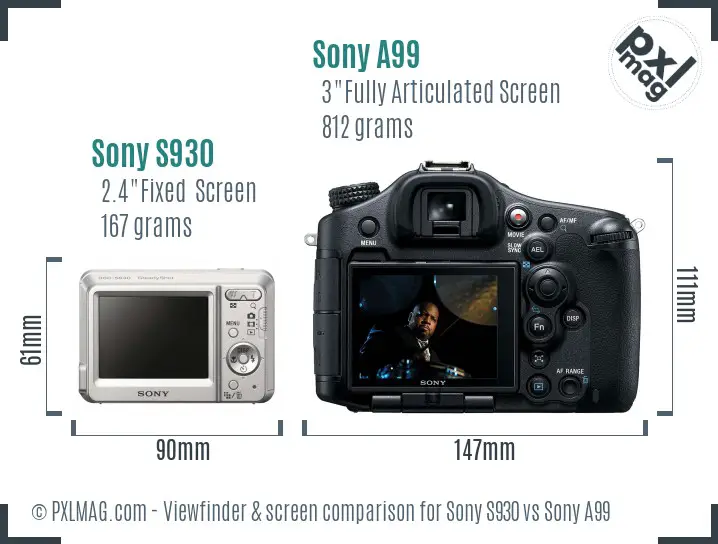 Sony S930 vs Sony A99 Screen and Viewfinder comparison