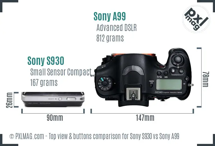 Sony S930 vs Sony A99 top view buttons comparison