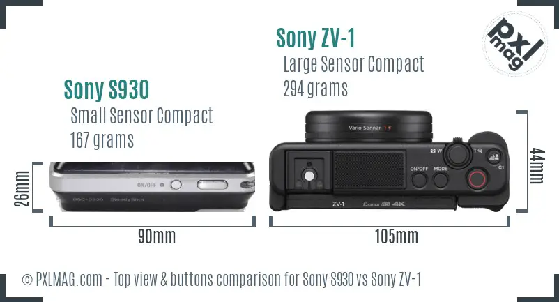 Sony S930 vs Sony ZV-1 top view buttons comparison