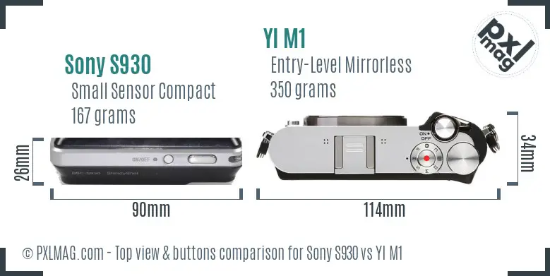 Sony S930 vs YI M1 top view buttons comparison