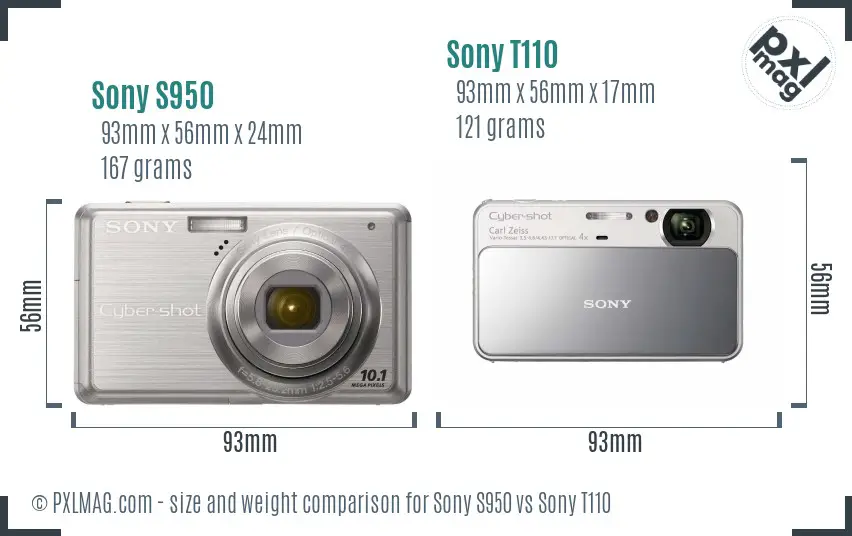Sony S950 vs Sony T110 size comparison