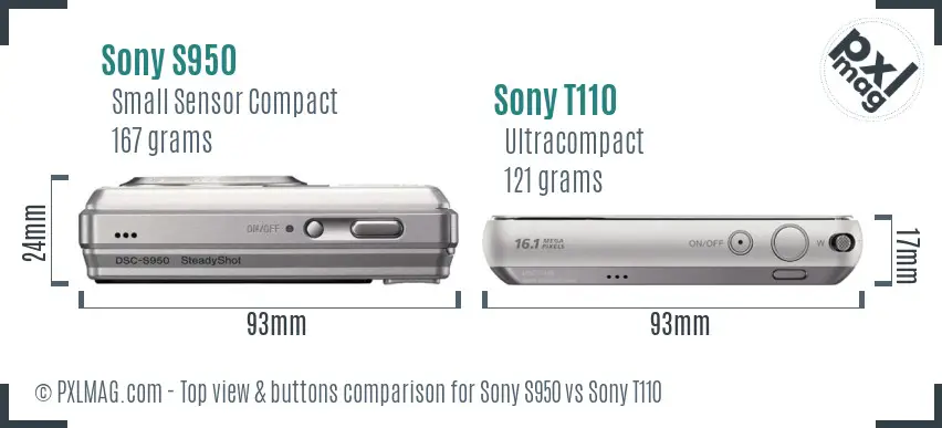 Sony S950 vs Sony T110 top view buttons comparison