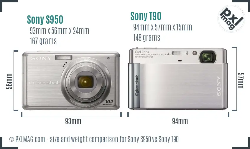 Sony S950 vs Sony T90 size comparison