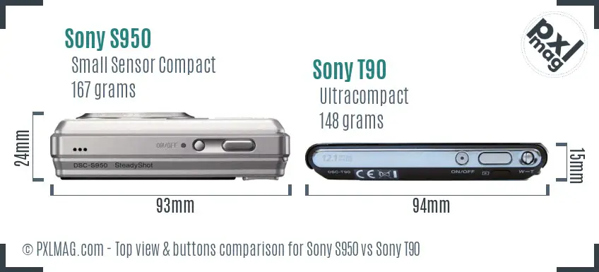 Sony S950 vs Sony T90 top view buttons comparison