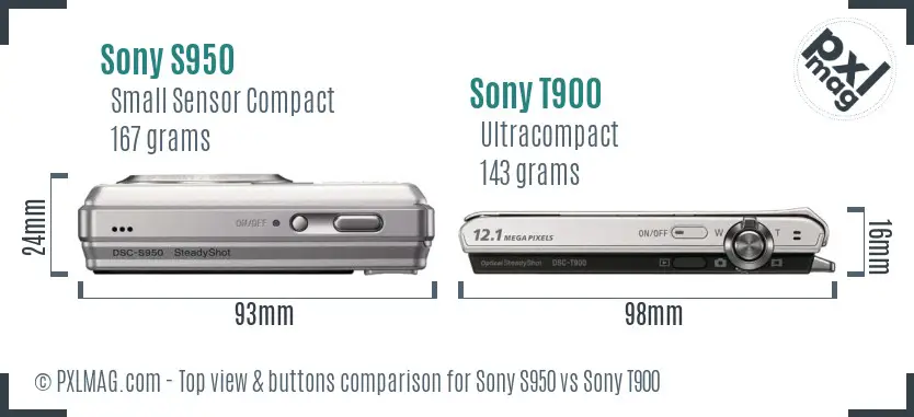 Sony S950 vs Sony T900 top view buttons comparison