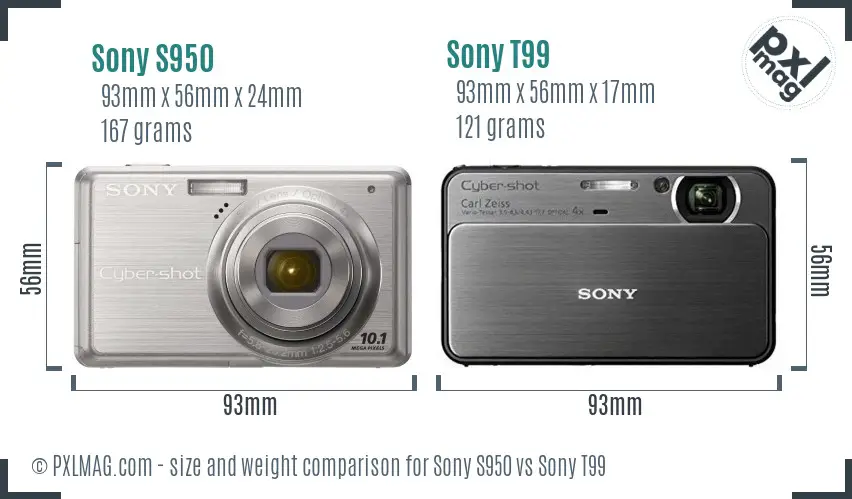 Sony S950 vs Sony T99 size comparison